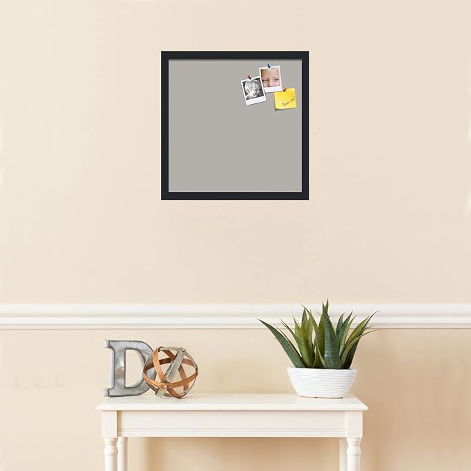 PinPix 17x17 Inch Cork Bulletin Board. This Decorative Framed Pin Board Comes with Dark Stone Design and a Satin Black Frame. Ideal for Home Office Decor or Message Board (PinPix-1808)