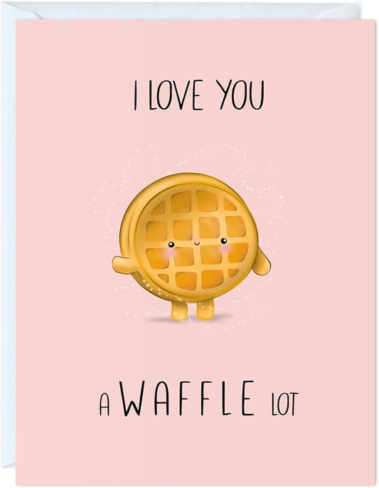 ALY LOU Anniversary Card for Her Him/Girlfriend Wife/Husband Boyfriend, Friendship Thank You Birthday Kawaii Greeting Card (I Love You A Waffle Lot)