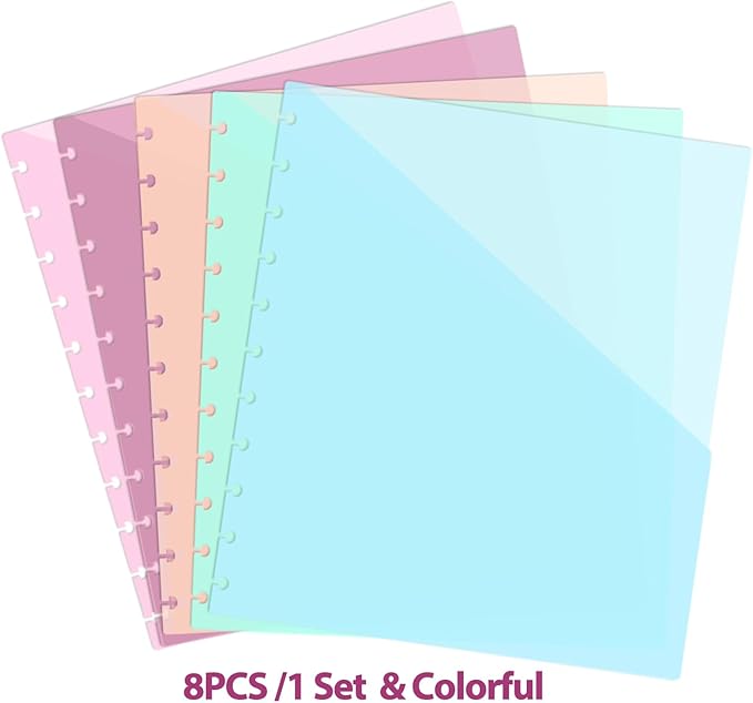 32 PCS Discbound Dividers Letter Size Disc Planner 2 Pocket Fit 8.5" x 11" Paper Notebook with Pockets 11 Disc Folder for Office Home School