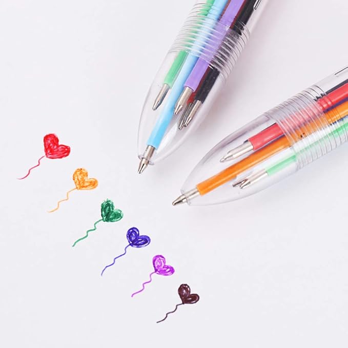 Hutou 23 Pack 0.5mm 6-in-1 Multicolor Ballpoint Pen 6 Colors Retractable Ballpoint Pens Kids Party Favors Pen (23 Pack)