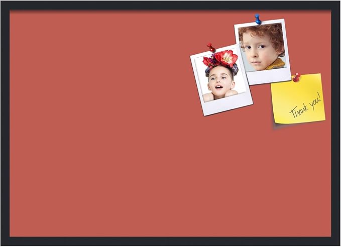 PinPix 34x24 Inch Cork Bulletin Board. This Decorative Framed Pin Board Comes with Crimson Pastel Design and a Satin Black Frame. Ideal for Home Office Decor or Message Board (PinPix-1807)