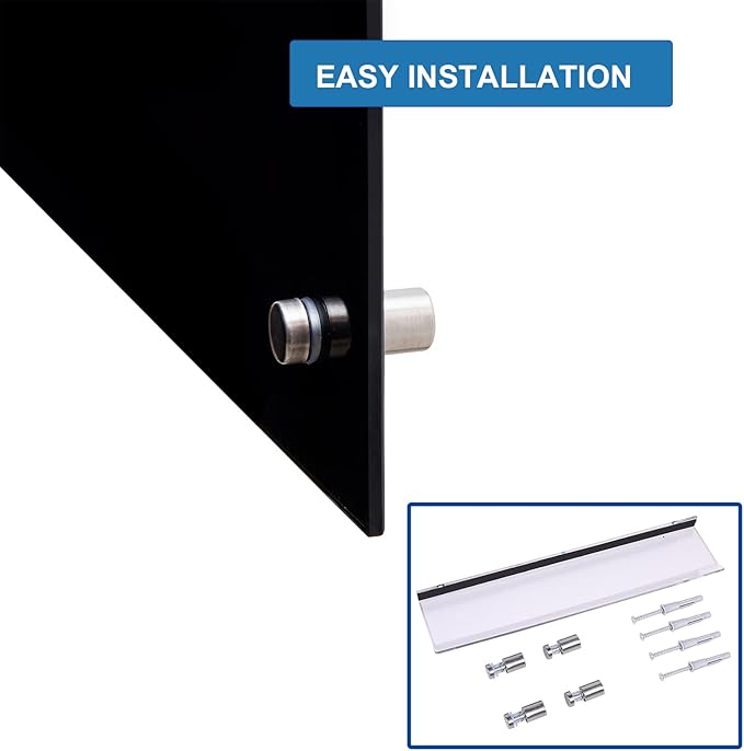 72" x 40" Black Glass Whiteboard | Frameless Magnetic Dry Erase Board with Marker Tray | Premium Frosted Glass Surface - Wall Mounted for Office, Conference Room & Home