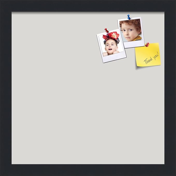 PinPix 13x13 Inch Cork Bulletin Board. This Decorative Framed Pin Board Comes with Light Stone Design and a Satin Black Frame. Ideal for Home Office Decor or Message Board (PinPix-1809)
