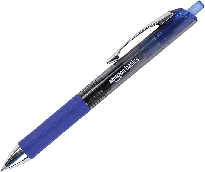 Amazon Basics Gel Pens Fine Point Smooth Writing Pens, Retractable, Blue, 0.7mm, 12 Pack