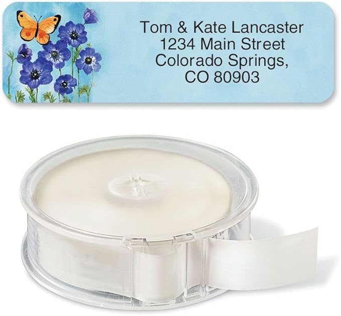 Colorful Images Floral Wings Rolled Personalized Return Address Mailing Labels with Dispenser, 5 Designs, Set of 250, Small ¾ x 2½ Inch Size, Custom Self-Adhesive Sticker Roll