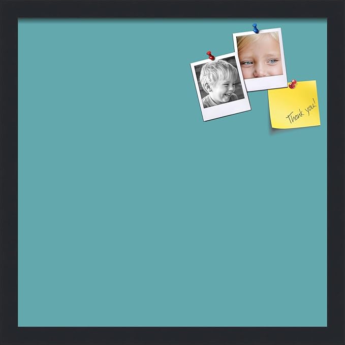 PinPix 17x17 Inch Cork Bulletin Board. This Decorative Framed Pin Board Comes with Aqua Pastel Design and a Satin Black Frame. Ideal for Home Office Decor or Message Board (PinPix-1806)