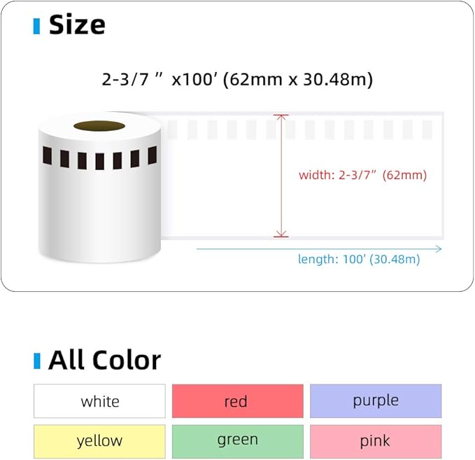 Label Orison Replace DK-2205 Yellow Continuous Paper Tape Labels DK22205 62mm x 30.48m(2-3/7" x 100') for QL-820NWB QL-710W QL-700 QL-720NW QL-570,1Roll