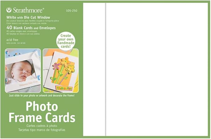 Strathmore Photo Frame Cards, White, 5x6.875 inches, 40 Pack, Envelopes Included - Custom Greeting Cards for Weddings, Events, Birthdays
