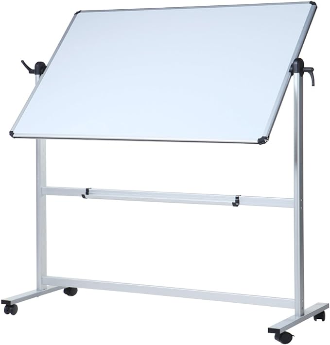 VIZ-PRO Double-Sided Magnetic Mobile Whiteboard, 96 x 48 Inches Aluminium Frame and Stand