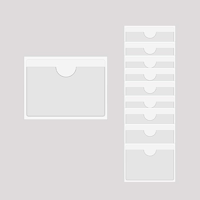 Adhesive Clear Pockets,Self Adhesive Clear Label Pockets Adhesive Card Folder Plastic Pockets Holders Sleeves for Index Cards Planners Cabinet Shelves Photo Cd,10Pieces(220x150mm)