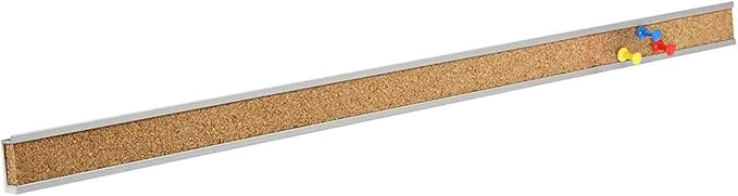 Corksidol Bulletin Bar Strip, Cork Board, Cork Strips, 48" x 1", Classroom, Office, Walls, Cubicle, Aluminum Frame,Include Pins and Adhesive Strip, 1 Pack, (Silver)