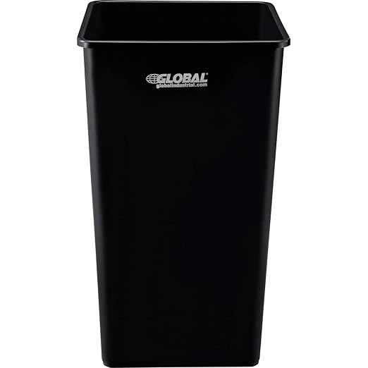 Global Industrial Square Plastic Garbage Can, Open Top, 55 Gallon Capacity, Indoor/Outdoor Rated, 19-1/2"W x 19-1/2"D x 34"H, Utility Trash Can, No Lid, Black