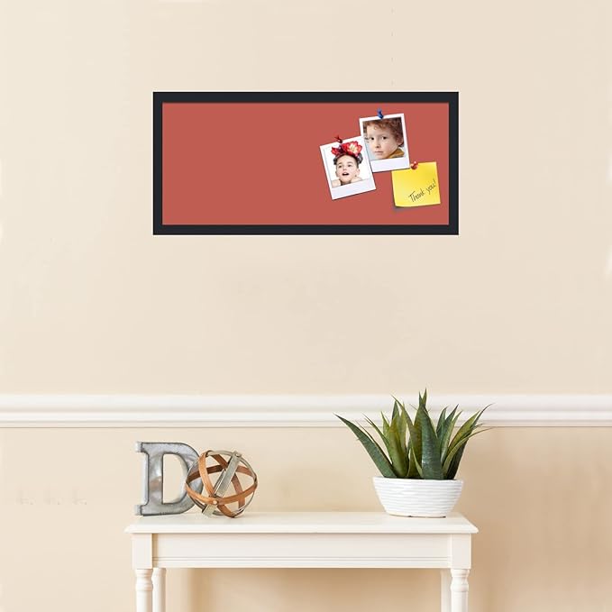 PinPix 28x12 Inch Cork Bulletin Board. This Decorative Framed Pin Board Comes with Crimson Pastel Design and a Satin Black Frame. Ideal for Home Office Decor or Message Board (PinPix-1807)