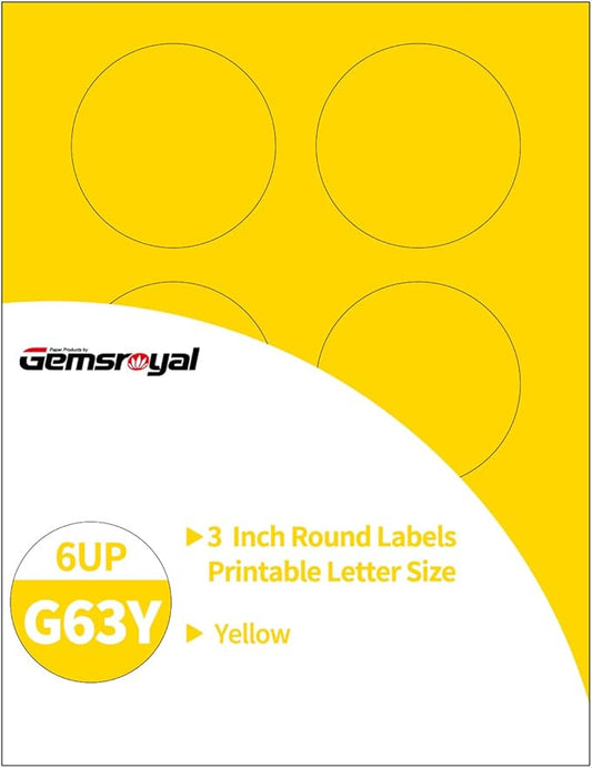 3 Inch Yellow Round Labels,20 Sheets,6 Circles per Sheet, Matte Yellow Color Coding Labels for Laser/Inkjet Printers,Colorful Dot Stickers Printable 3" Diameter,Letter Size