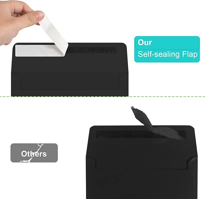 70 Packs A2 Black Envelopes for 4.5x5.5 Cards, Invitations, Photos, RSVP, Greeting Cards - Self-Seal Postcard Envelopes
