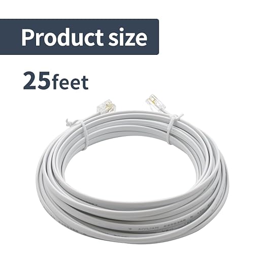 Phone Cable 25 Feet Telephone Line Cord with RJ11 6P4C Connectors for Landline Phone, Fax Machine and Modem, for Both in-Wall and Out-Wall Using, White, 2 Pack, AV04219