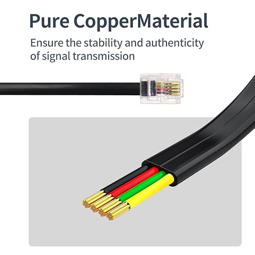 Phone Cable 1 Foot Short Telephone Line Cord with RJ11 6P4C Connectors for Landline Phone, Fax Machine and Modem, for Both in-Wall and Out-Wall Using, Black, 2 Pack, AV04601