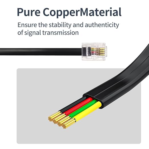 Phone Cable 10 Feet Telephone Line Cord with RJ11 6P4C Connectors for Landline Phone, Fax Machine and Modem, for Both in-Wall and Out-Wall Using, Black, AV04605