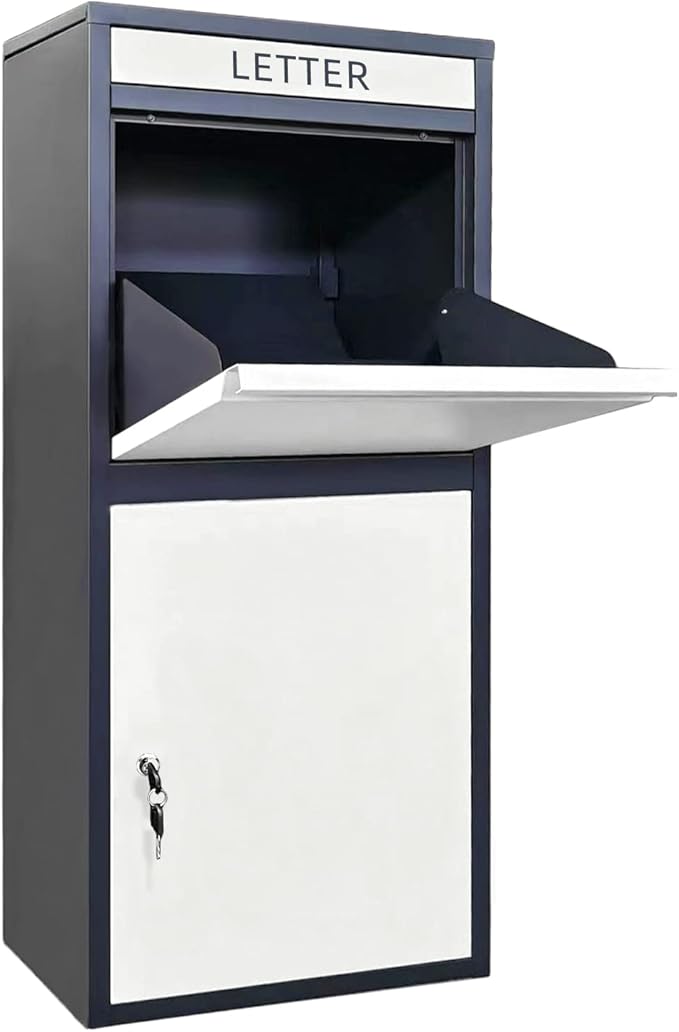 Package Delivery Boxes for Outside, Extra Large Capacity Modern Mailbox, Outdoor Freestanding Porch Box for Package (Black and White)