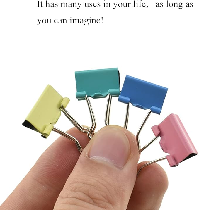 HAHIYO Binder Clips Paper Clamps Spring Steel Sturdy Mini 0.59 inches Width 0.18 Inch Capacity No Sharp Edges Heavy Duty Tight Grip Reusable Color Metal Bright Finish for Home Office School 100 Pack