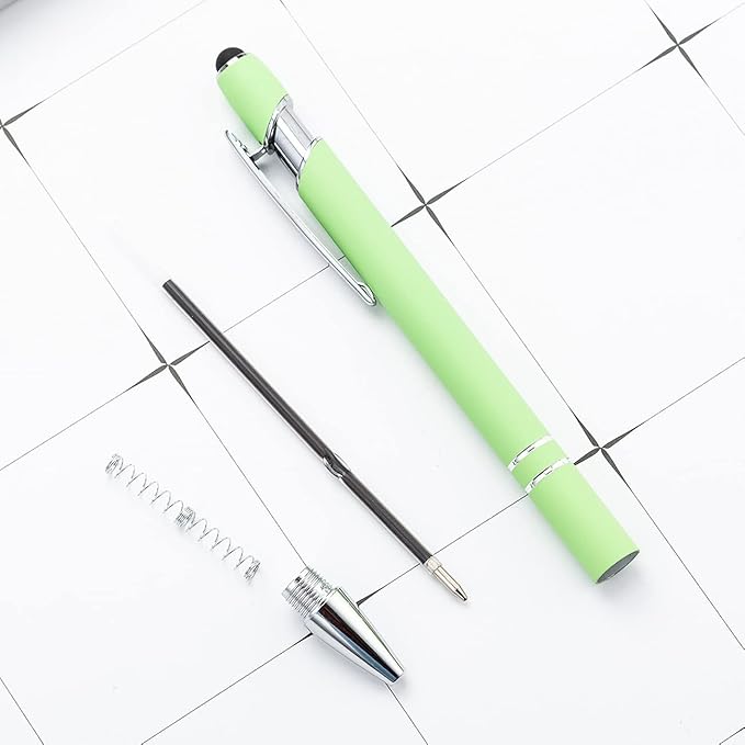 PASISIBICK 3.86 in Blue Ink Refills for Ballpoint Pen with Stylus Tip, Soft Touch Click Pen, 2 in 1 Metal Pens, Medium Point(Pack of 40)
