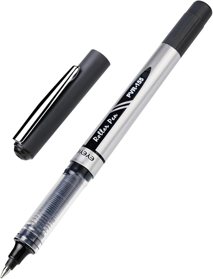 EYEYE 8 Pack Black Rollerball Pens 0.7mm, Medium Point Roller Ball Pen Quick Dry, Liquid Ink Pens Fine Point Smooth Writing Pen for Journaling, Note Taking, Office, School Supplies
