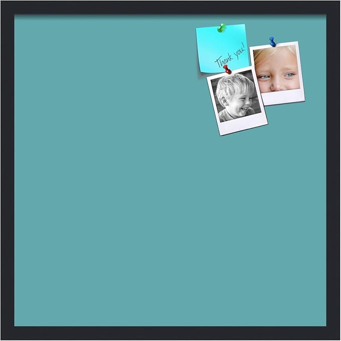 PinPix 22x22 Inch Cork Bulletin Board. This Decorative Framed Pin Board Comes with Aqua Pastel Design and a Satin Black Frame. Ideal for Home Office Decor or Message Board (PinPix-1806)