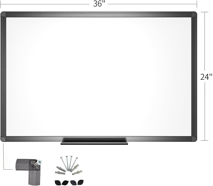 VIZ-PRO Magnetic Dry Erase White Board, 36 X 24 Inches, Black Aluminium Frame