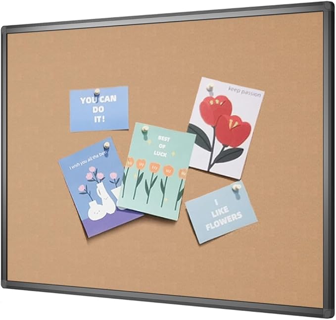 VIZ-PRO Cork Notice Board, 36 X 24 Inches, Cork Bulletin Board with Black Aluminium Frame