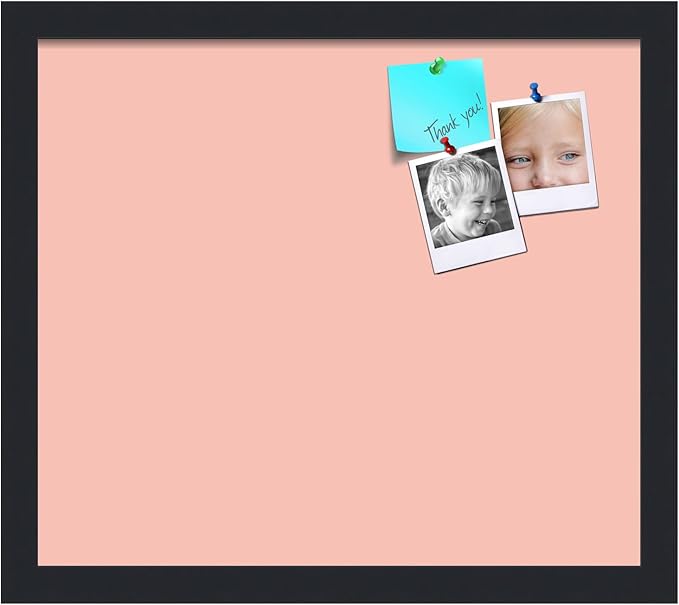PinPix 16x14 Inch Cork Bulletin Board. This Decorative Framed Pin Board Comes with Pink Pastel Design and a Satin Black Frame. Ideal for Home Office Decor or Message Board (PinPix-1813)