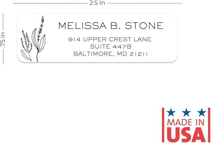 Simple Modern Flower Rolled Address Labels/Roll of 250 Floral Illustration Personalized Address Labels/Designer Return Address Stickers in Elegant Plastic Dispenser