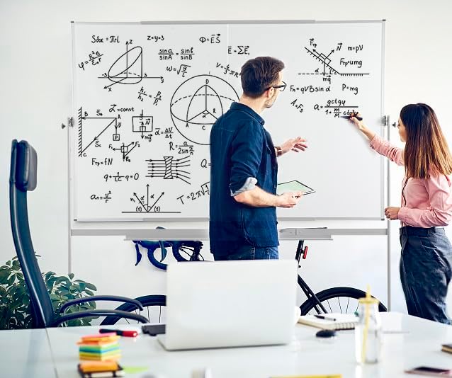 FORTUNO Large Magnetic Mobile Whiteboard 72"x40", Rolling Double Sided Stand Whiteboard on Wheels, Reversible Adjustable Height/Angle Dry Erase Board Easel White Board for Office Classroom