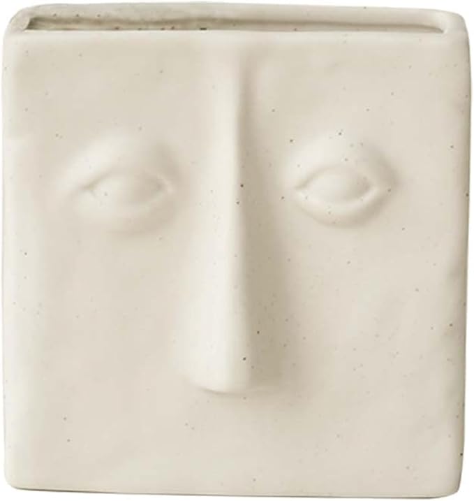 WENSHUO Abstract Square Face Pen Holder, Modern and Minimalistic Desk Accessories (Crème)