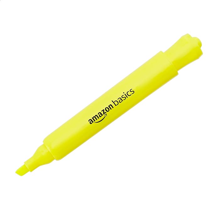 Amazon Basics Highlighters 12 Pack, Yellow Colors, Chisel Tip,Bible Highlighter,Office and School Supplies