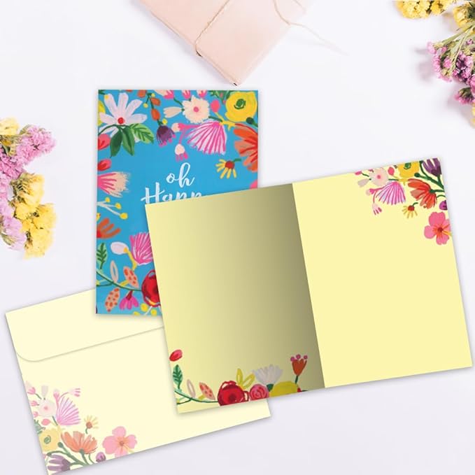 Tree-Free Greetings - Birthday Cards - Artful Designs - 2 Cards + Matching Envelopes - Made in USA - 100% Recycled Paper - 5 x 7 - Oh Happy Day (GT61218)
