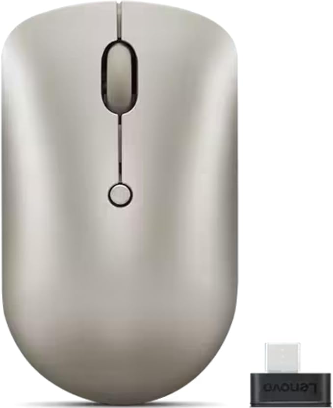 Lenovo 540 Wireless Computer Mouse for PC, Laptop, Computer with Windows or Chrome OS - 2.4 GHz USB-C Wireless Pairing Receiver - Compact Size - 18-Months Battery Life - Ambidextrous -Sand