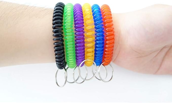 Pack of 36 Colorful Spring Spiral Wrist Coil Key Chain, Wristband Key Ring (Solid Green)