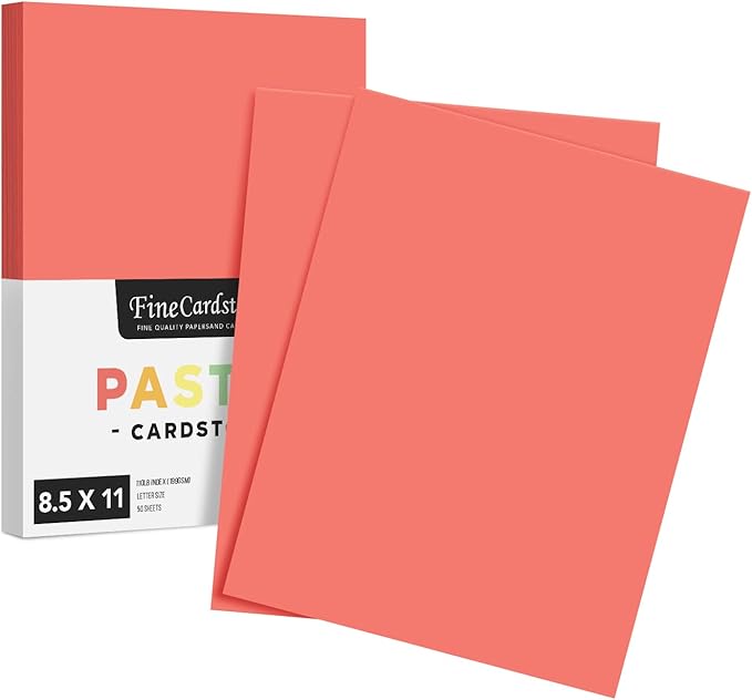 8.5 x 11" Salmon Pastel Color Cardstock Paper - Great for Arts and Crafts, Wedding Invitations, Cards and Stationery Printing | Medium to Heavy Card Stock 110lb Index (199gsm) | 50 Sheets per Pack