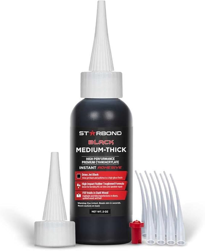 STARBOND Black Medium-Thick CA Glue, Premium Cyanoacrylate Super Glue, Knot Filler 500 CPS Viscosity, for Woodworking, Woodturning, Carpentry, Guitar, RC, Hobby, 2oz