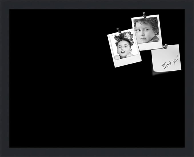 PinPix 19x15 Inch Cork Bulletin Board. This Decorative Framed Pin Board Comes with Solid Black Design and a Satin Black Frame. Ideal for Home Office Decor or Message Board (PinPix-622)