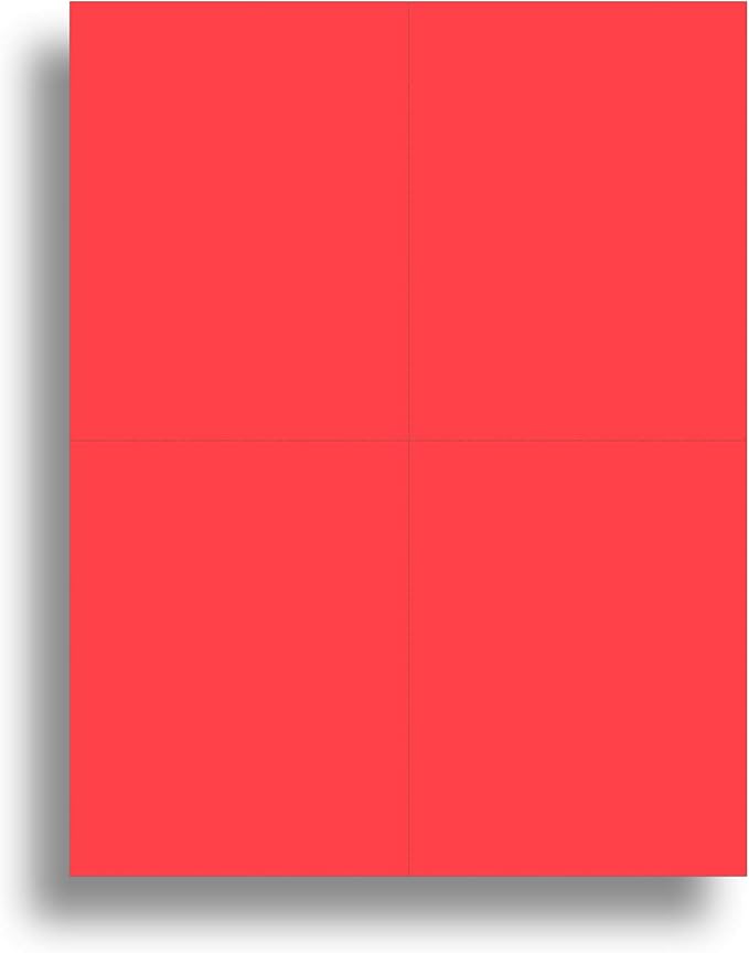 Blank Colored 4-up Postcard Paper by Desktop Publishing Supplies - 25 Sheets / 100 Postcards Pack - Printable with Laser or Inkjet Printer - Plain Matte Cardstock (Bright Red)