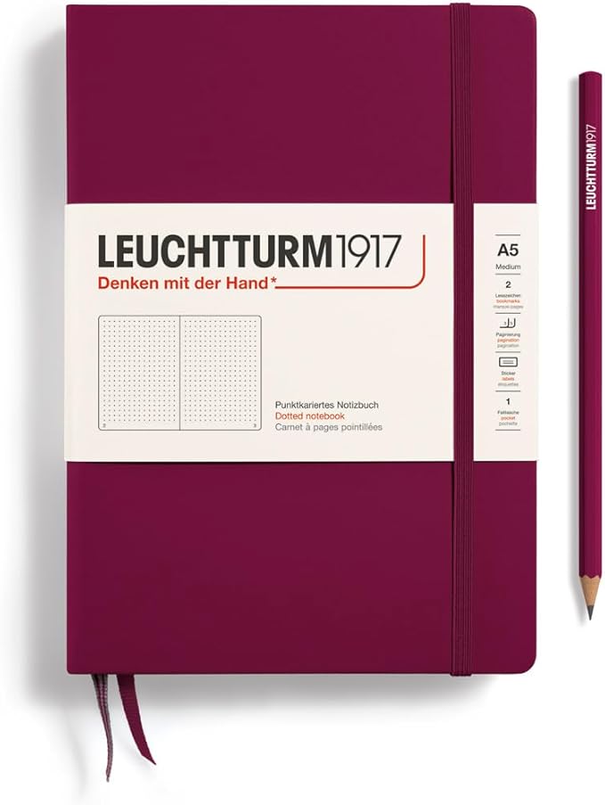 LEUCHTTURM1917 - Notebook Hardcover Medium A5-251 Numbered Pages for Writing and Journaling (Port Red, Dotted)