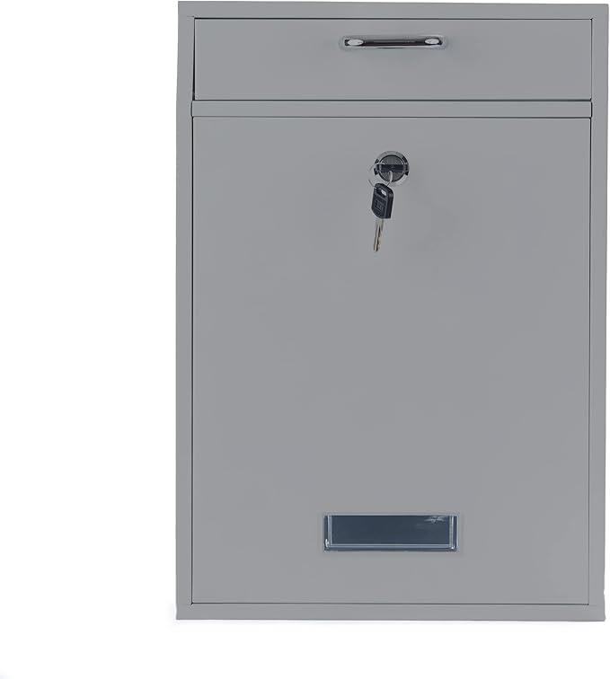 Wall Mounted Locking Vertical Dropbox Mailbox - Safe and Secure (Large) | Made with Galvanized Steel (Light Gray)