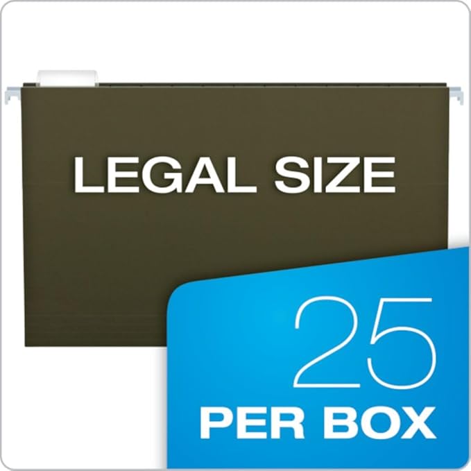 Pendaflex Extra Capacity Reinforced Hanging File Folders, 3", Legal Size, Standard Green, 1/5 Cut, 25 per Box (04153x3)