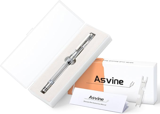 Asvine Vacuum Filling Fountain Pen Luxury Titanium Fine Point Pen V200 Series, Clear Demonstrator Smooth Writing Pen Gift Case