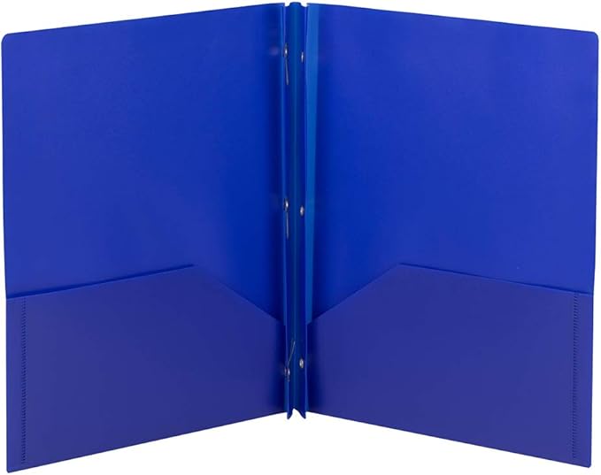 Smead Poly Two-Pocket Folder, Three-Hole Punch Prong Fasteners, Letter Size, Blue, 3 per Pack (87731)