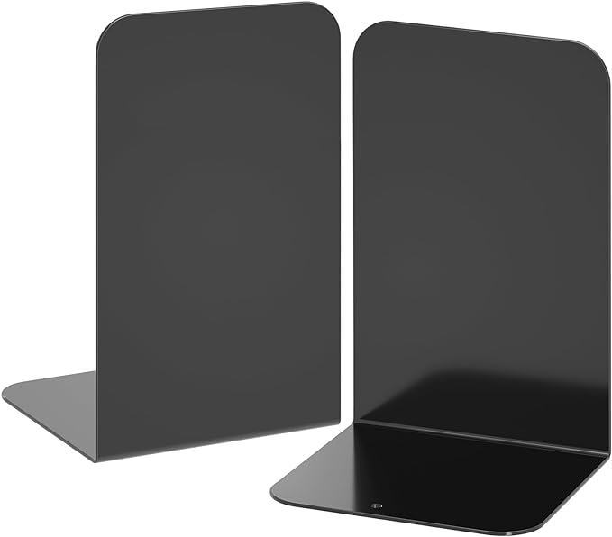 VFINE Bookends 1 Pair, Black Metal Book Ends, Bookends for Shelves, Book Stopper for Heavy Books, Book Dividers for Home Office School Supplies