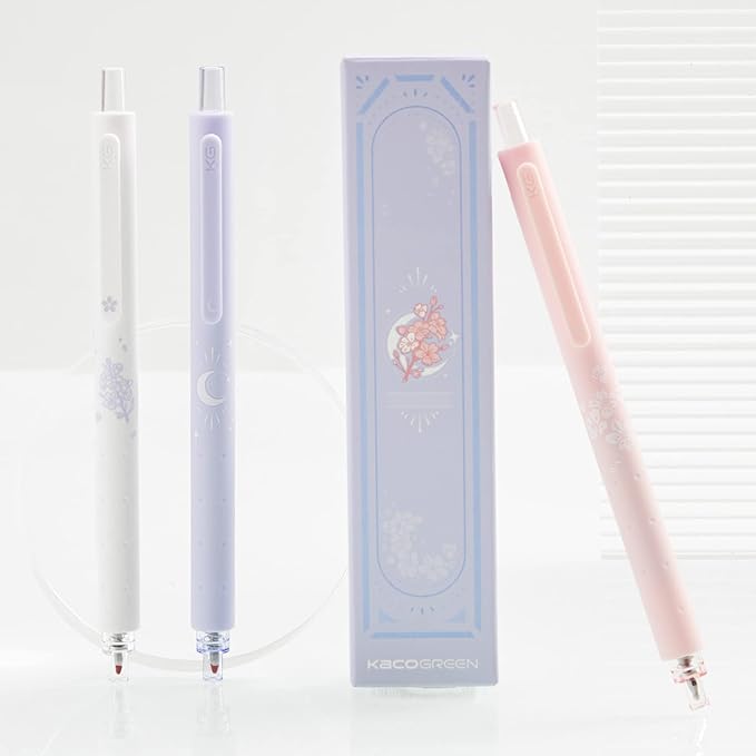 Kaco Gel Pens Cute Stationery 3 Pieces 0.5mm Fine Point, Quick Drying Pens for Journaling Aesthetic Office Supplies, 2 Black Ink and 1 Coral Ink