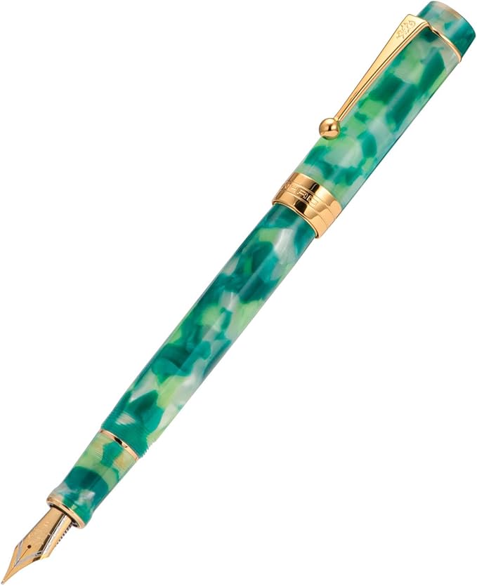 Jinhao 100 Fountain Pen Celluloid Classic Style, #6 Nib Smooth Writing Instrument with Refillable Converter and Pen Case Set