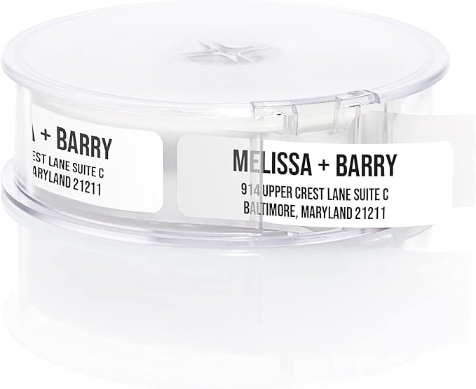 White Bold Rolled Address Labels/Roll of 500 Personalized Address Labels/Designer Return Address Stickers in Elegant Plastic Dispenser